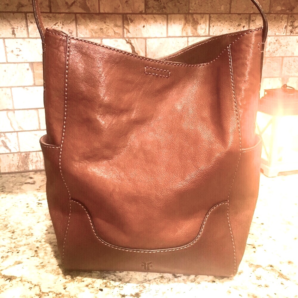 Frye Cognac Side Pocket Leather Hobo.